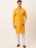 Jompers Men's Cotton Embroidered Kurta Pajama Sets - Mustard | Grocsy