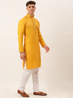 Jompers Men's Cotton Embroidered Kurta Pajama Sets - Mustard | Grocsy