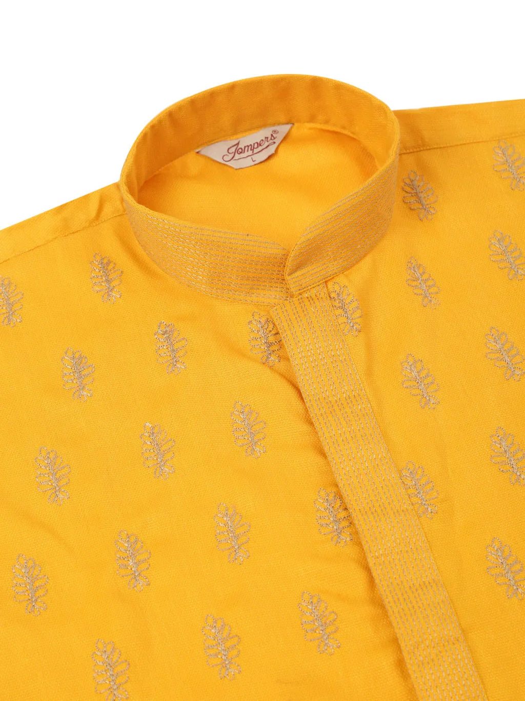 Jompers Men's Cotton Embroidered Kurta Pajama Sets - Mustard | Grocsy