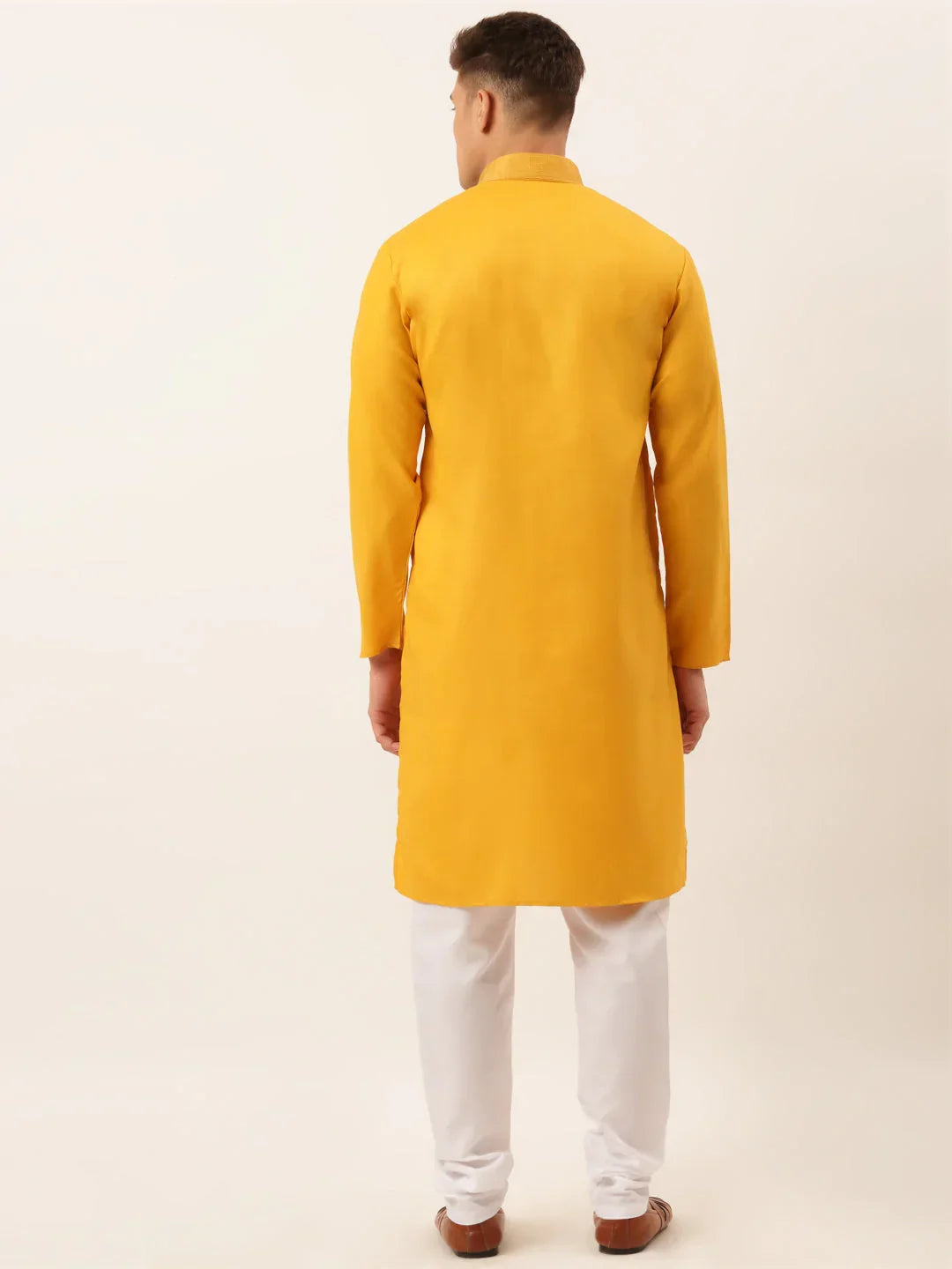 Jompers Men's Cotton Embroidered Kurta Pajama Sets - Mustard | Grocsy