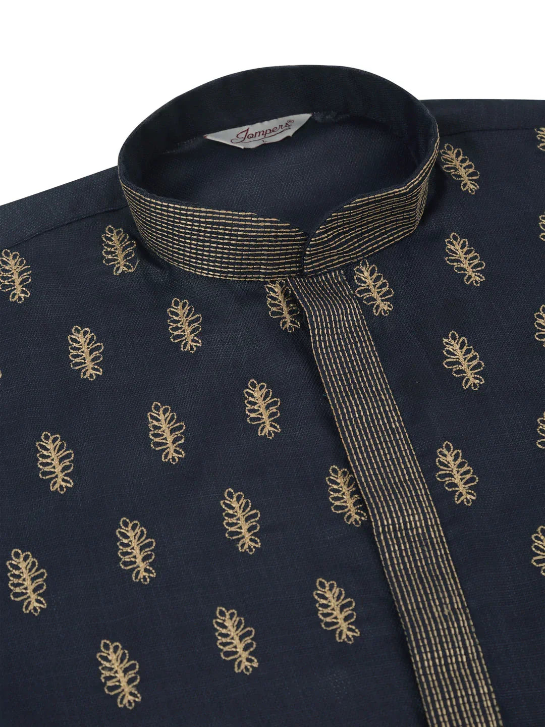 Jompers Men's Cotton Embroidered Kurta Pajama Sets - Navy Blue | Grocsy