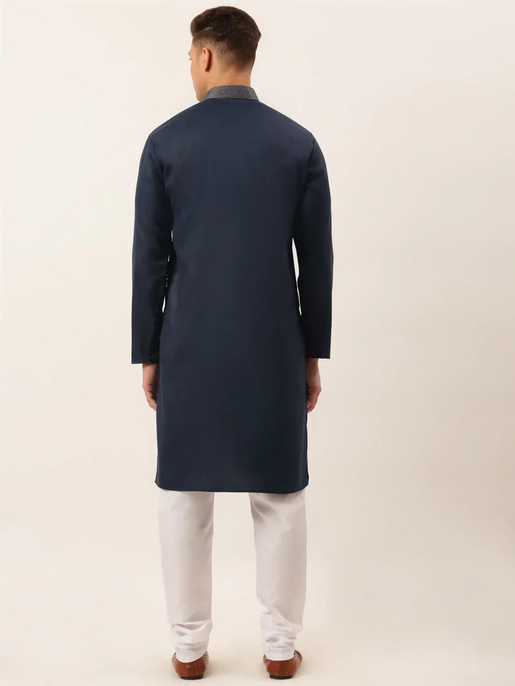 Jompers Men's Cotton Embroidered Kurta Pajama Sets - Navy Blue | Grocsy