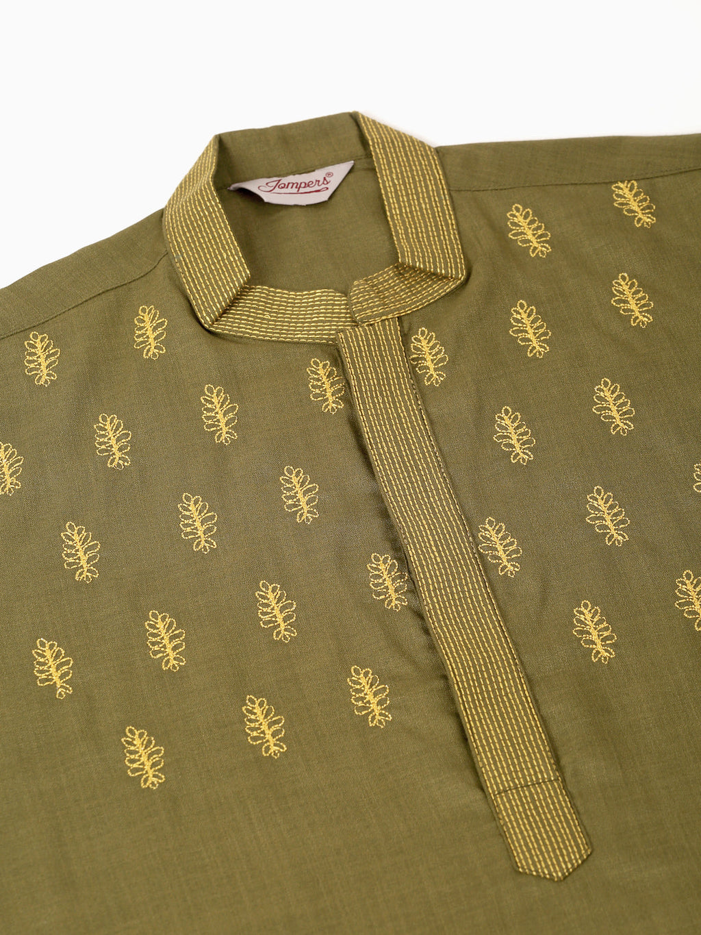 Jompers Men's Olive Green Embroidered Kurta Pajama Sets | Grocsy
