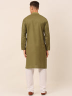 Jompers Men's Olive Green Embroidered Kurta Pajama Sets | Grocsy