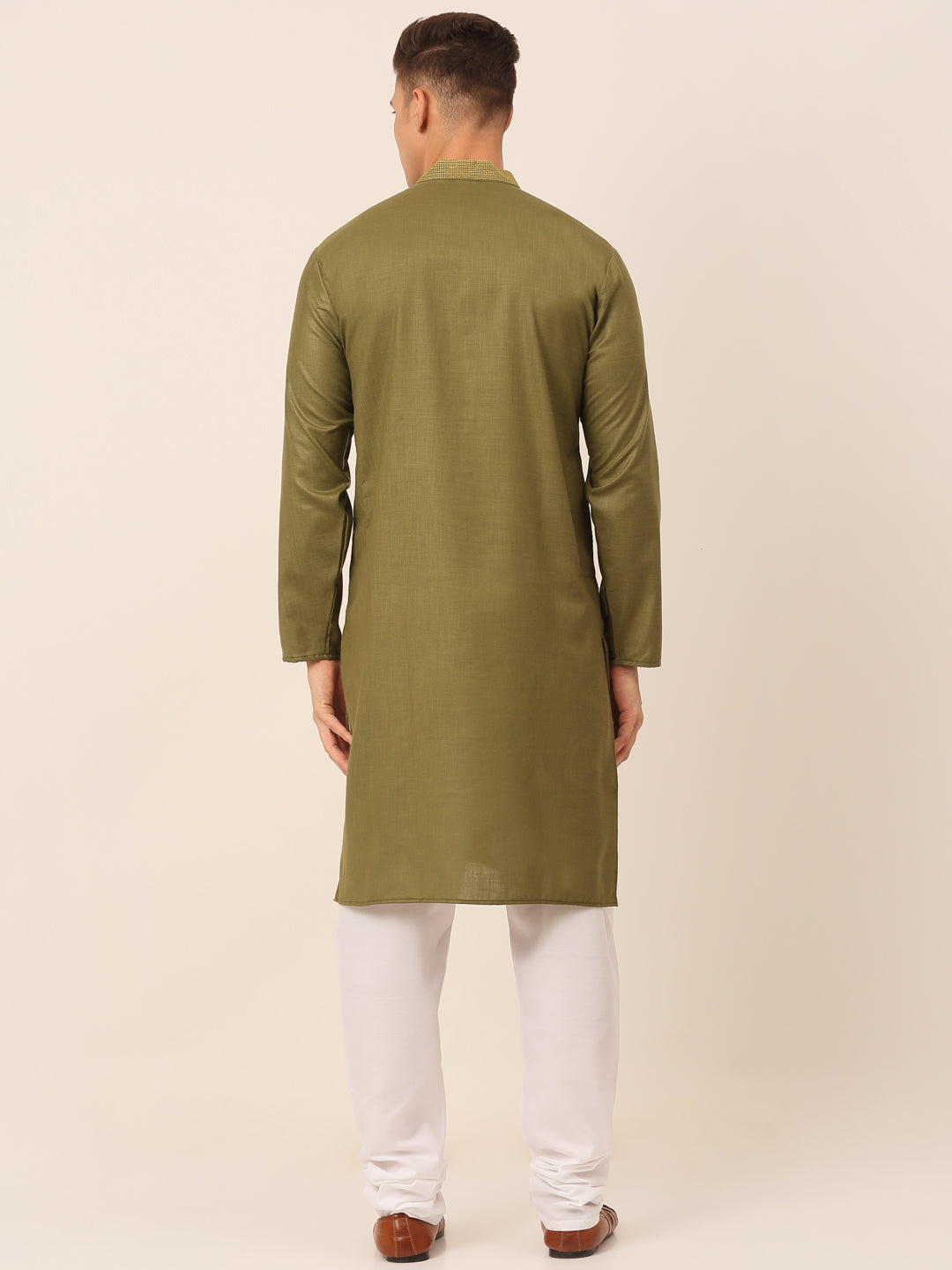 Jompers Men's Olive Green Embroidered Kurta Pajama Sets | Grocsy
