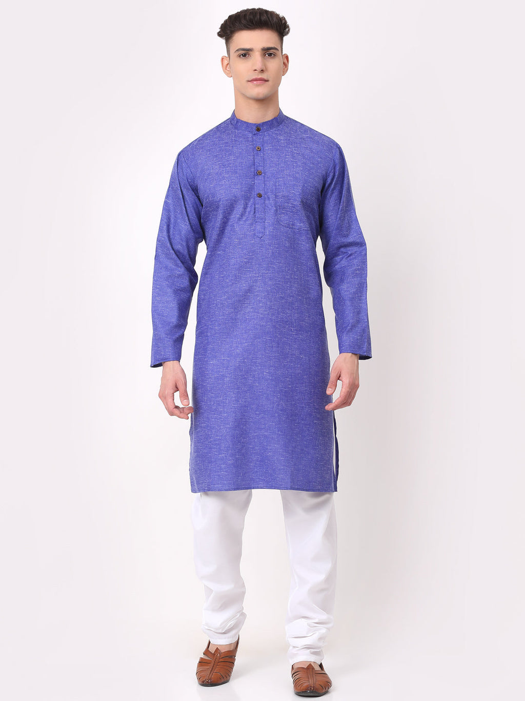 Jompers Men's Cotton Solid Kurta Pajama Sets - Blue | Grocsy