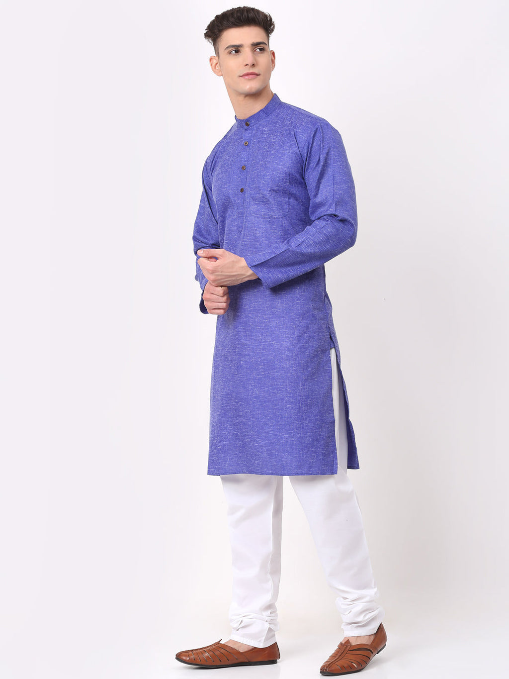 Jompers Men's Cotton Solid Kurta Pajama Sets - Blue | Grocsy