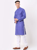 Jompers Men's Cotton Solid Kurta Pajama Sets - Blue | Grocsy