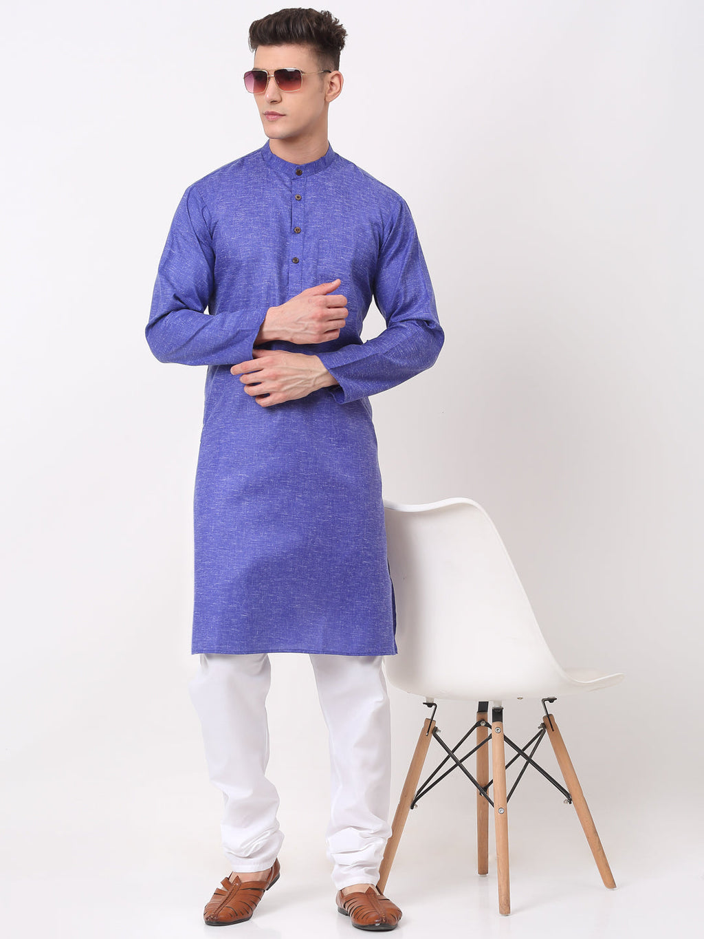 Jompers Men's Cotton Solid Kurta Pajama Sets - Blue | Grocsy