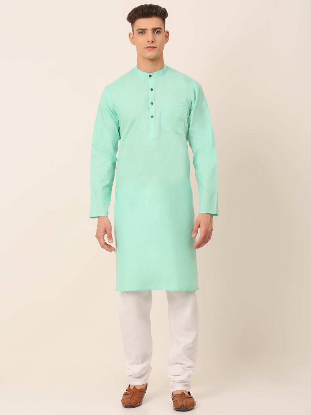 Jompers Men's Cotton Solid Kurta Pajama Sets - Green | Grocsy