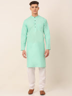 Jompers Men's Cotton Solid Kurta Pajama Sets - Green | Grocsy
