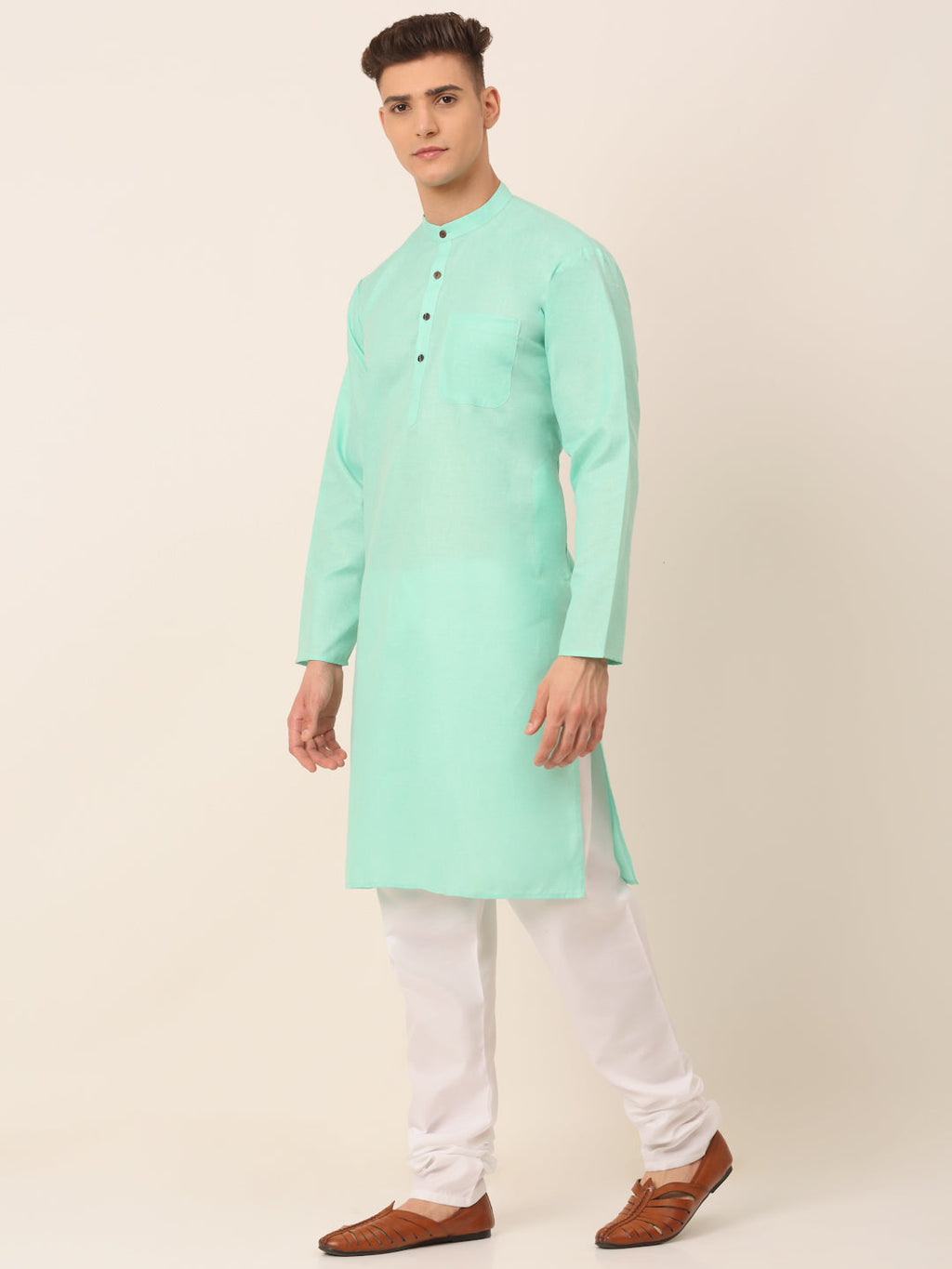 Jompers Men's Cotton Solid Kurta Pajama Sets - Green | Grocsy