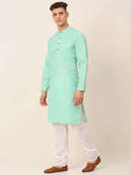 Jompers Men's Cotton Solid Kurta Pajama Sets - Green | Grocsy