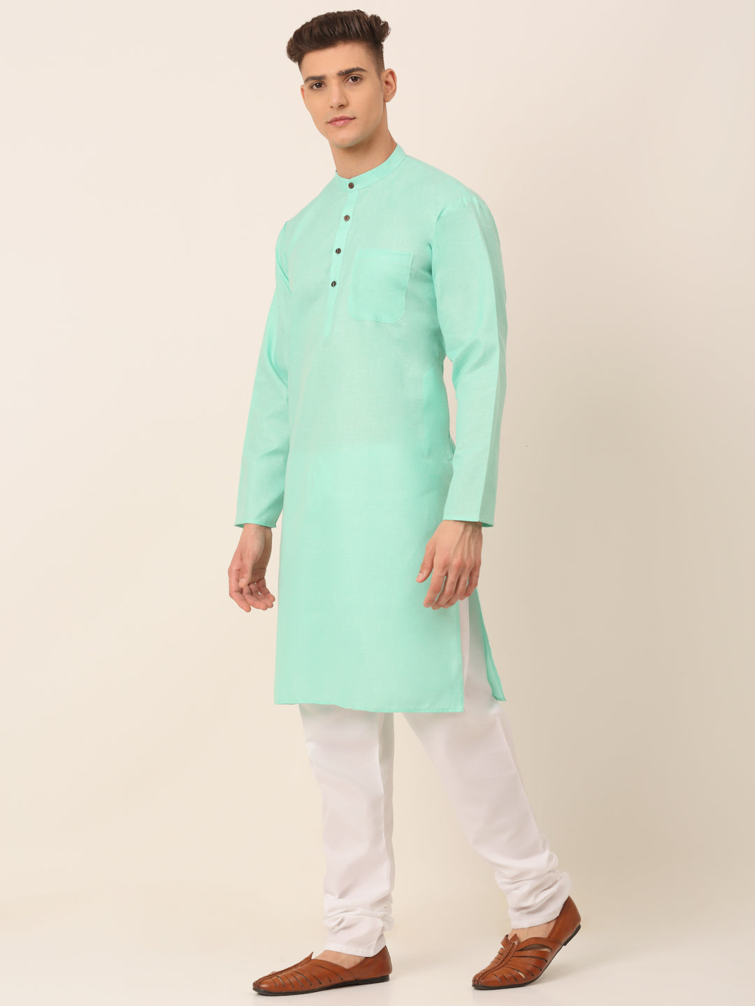 Jompers Men's Cotton Solid Kurta Pajama Sets - Green | Grocsy