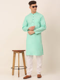 Jompers Men's Cotton Solid Kurta Pajama Sets - Green | Grocsy