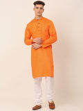 Jompers Men's Cotton Solid Kurta Pajama Sets - Orange | Grocsy