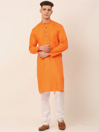 Jompers Men's Cotton Solid Kurta Pajama Sets - Orange | Grocsy