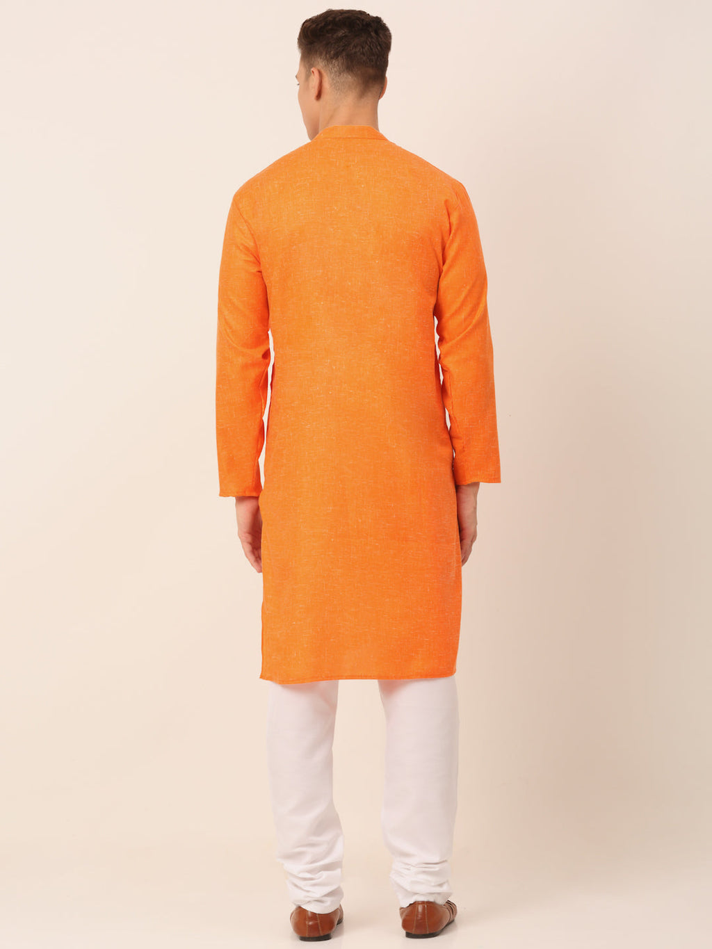 Jompers Men's Cotton Solid Kurta Pajama Sets - Orange | Grocsy