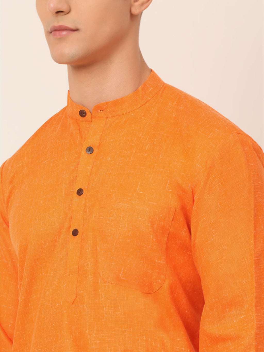 Jompers Men's Cotton Solid Kurta Pajama Sets - Orange | Grocsy
