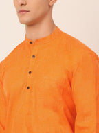 Jompers Men's Cotton Solid Kurta Pajama Sets - Orange | Grocsy