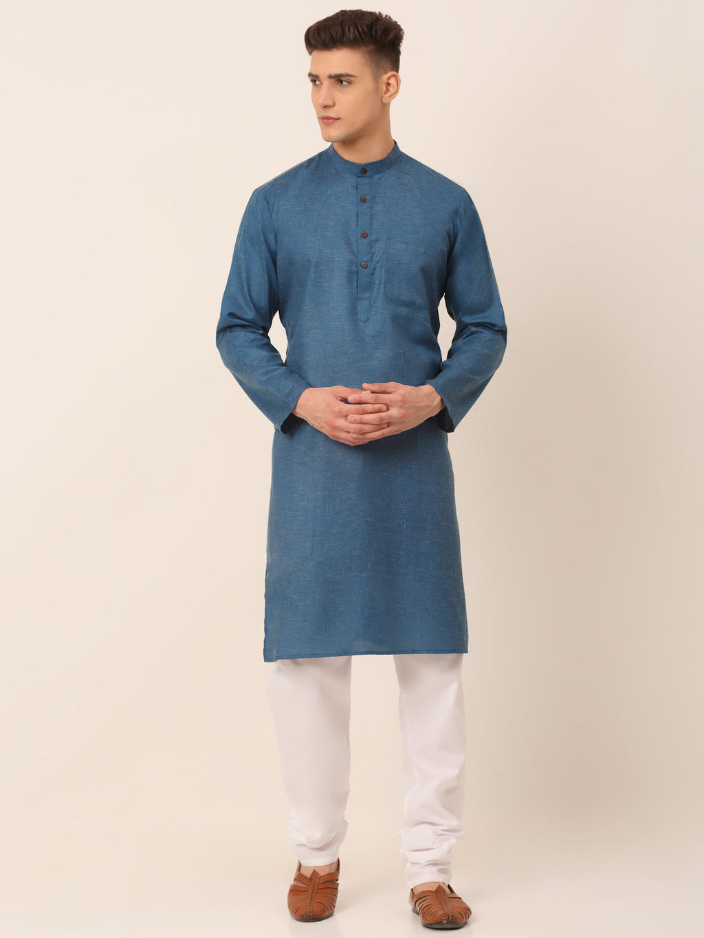 Jompers Men's Cotton Solid Kurta Pajama Sets - Peacock | Grocsy