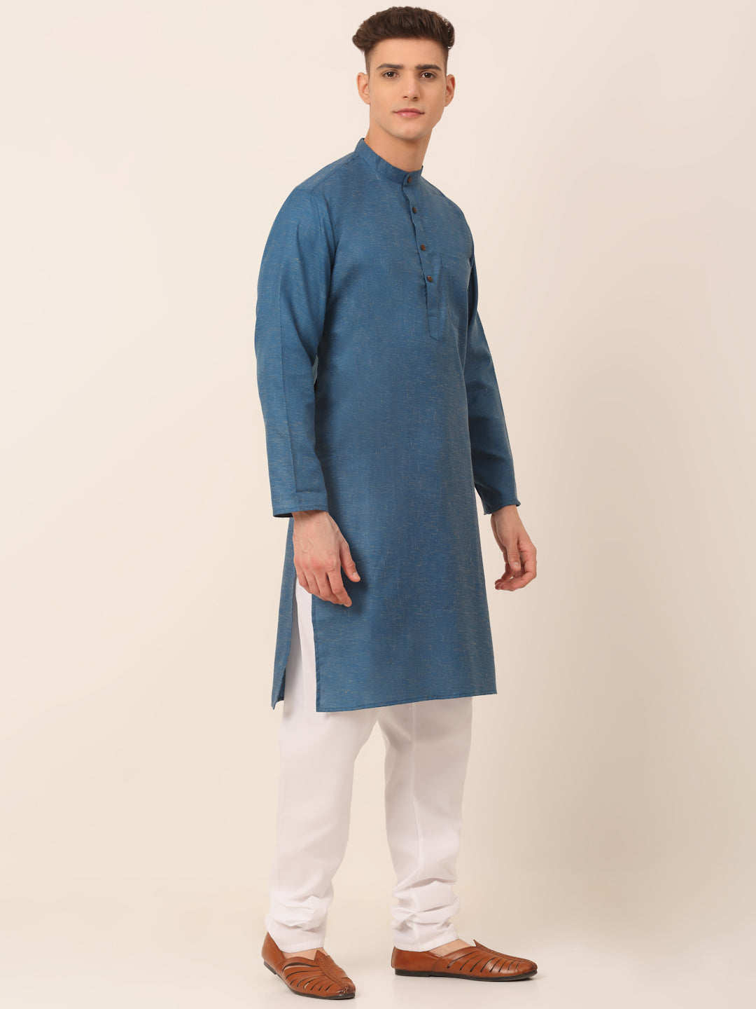 Jompers Men's Cotton Solid Kurta Pajama Sets - Peacock | Grocsy