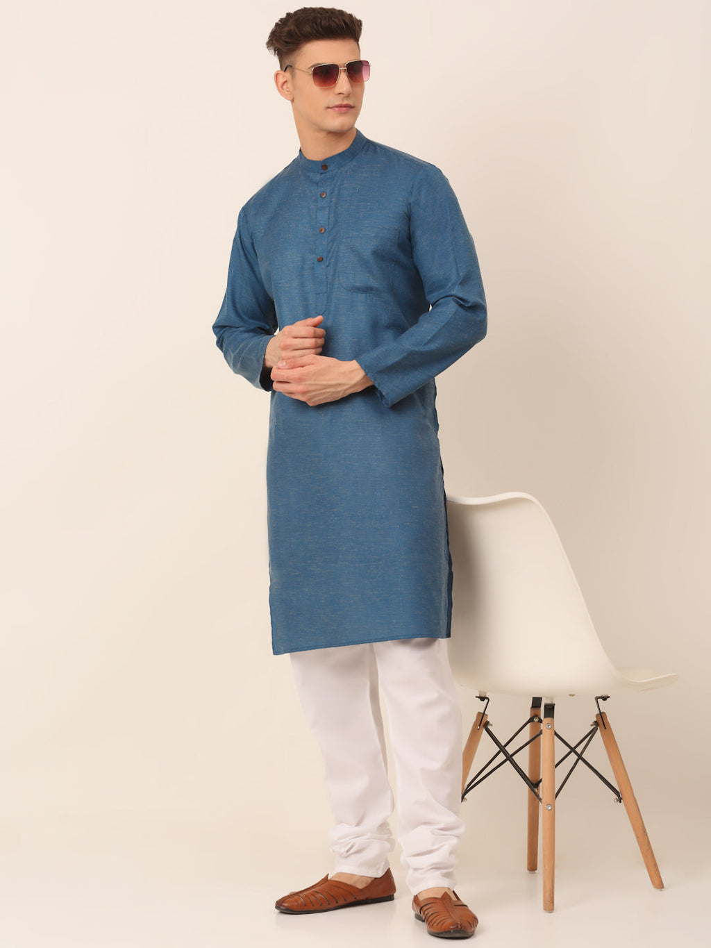 Jompers Men's Cotton Solid Kurta Pajama Sets - Peacock | Grocsy