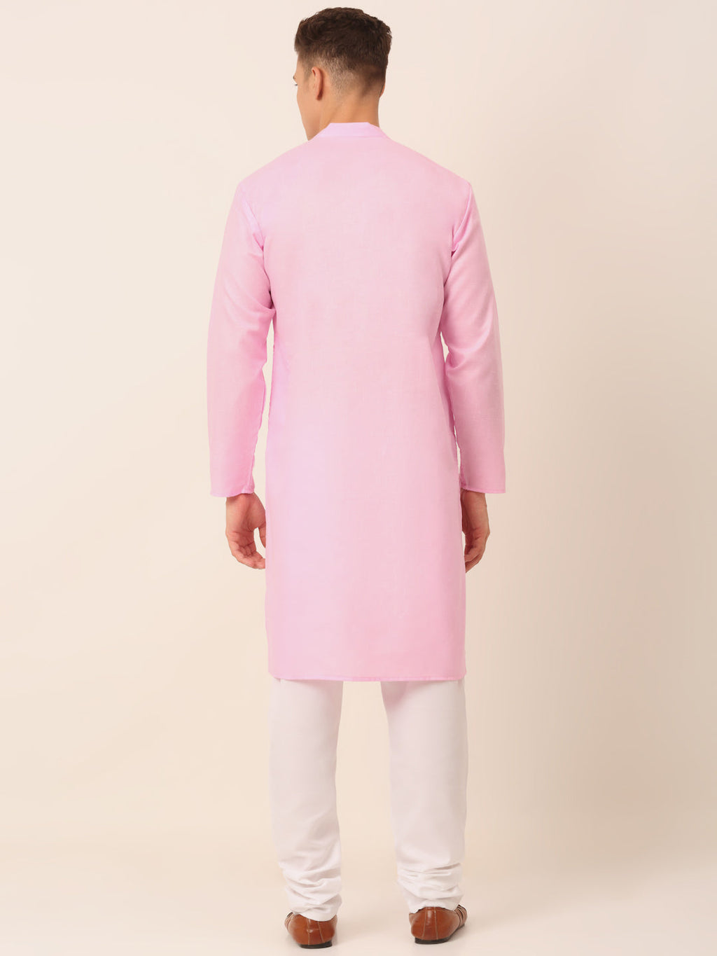 Jompers Men's Cotton Solid Kurta Pajama Sets - Pink | Grocsy