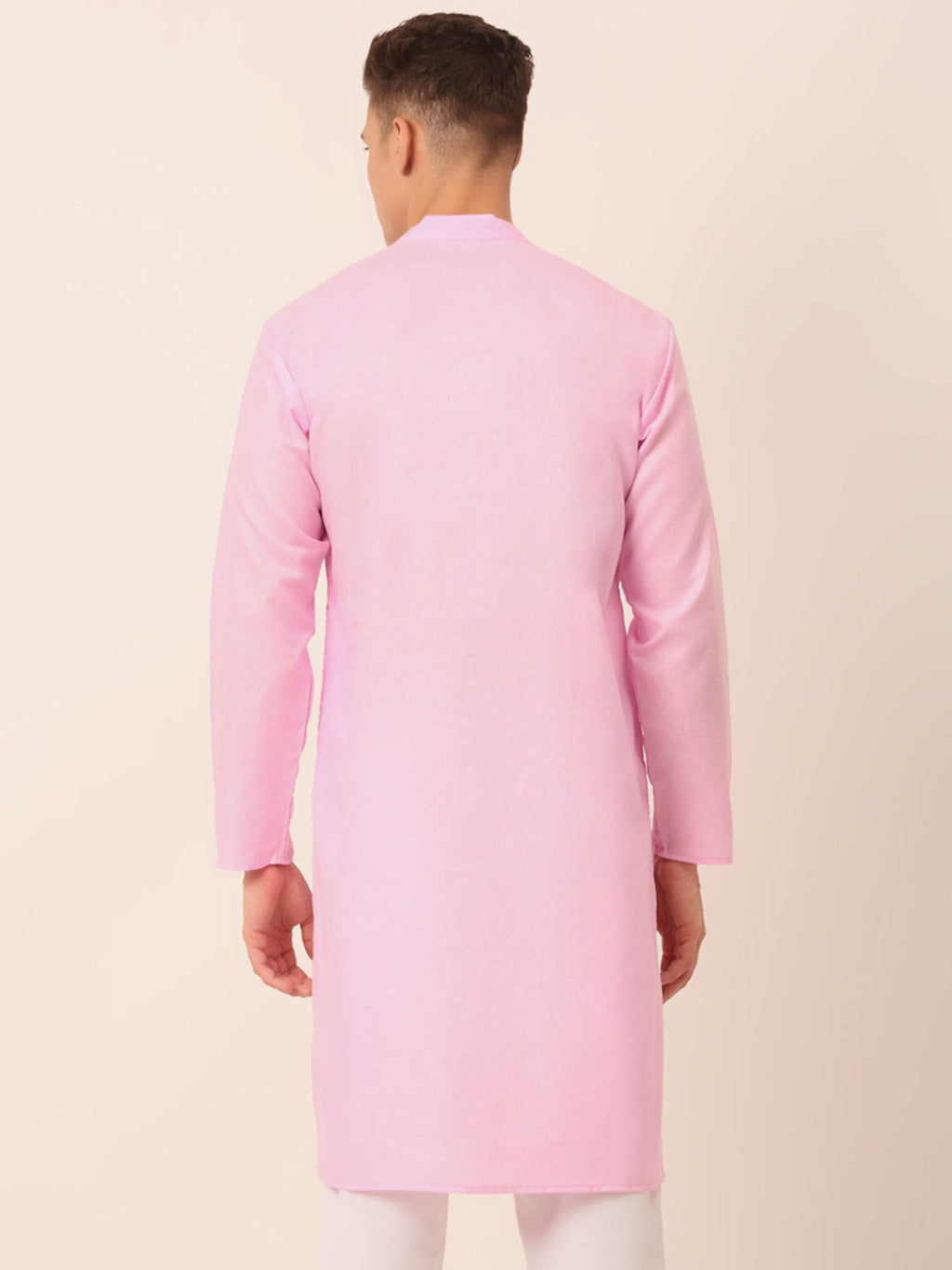 Jompers Men's Cotton Solid Kurta - Pink | Grocsy