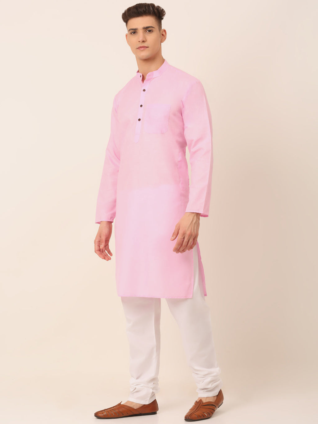 Jompers Men's Cotton Solid Kurta Pajama Sets - Pink | Grocsy
