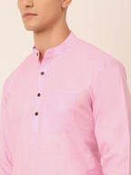 Jompers Men's Cotton Solid Kurta - Pink | Grocsy