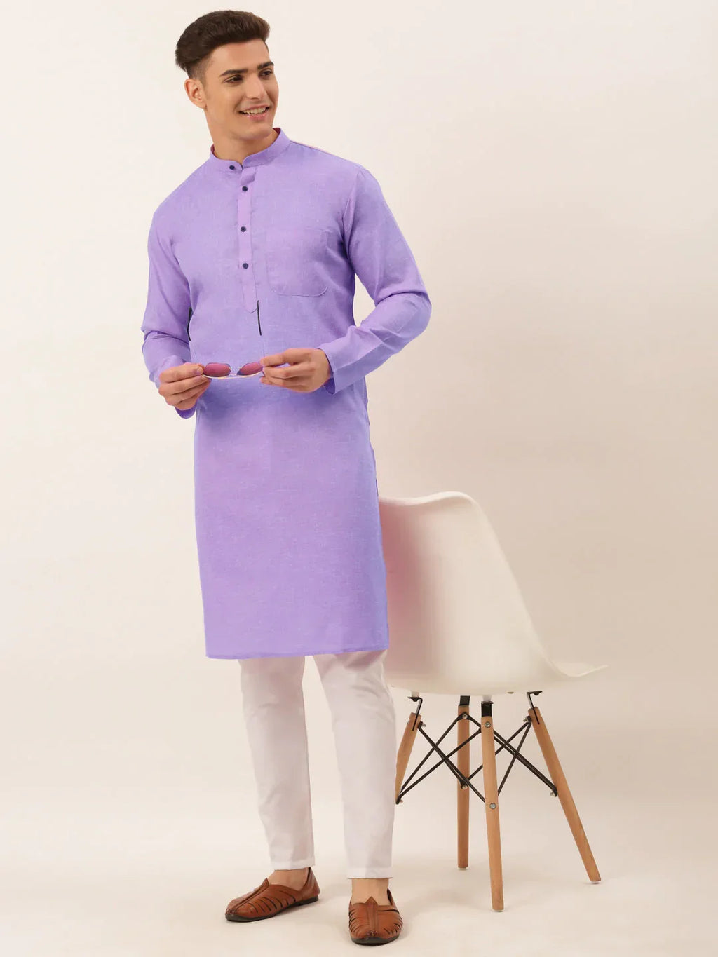 Jompers Men's Cotton Solid Kurta Pajama Set - Purple | Grocsy
