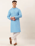 Jompers Men's Cotton Solid Kurta Pajama Set - Sky Blue | Grocsy