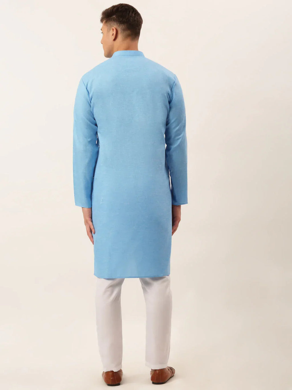 Jompers Men's Cotton Solid Kurta Pajama Set - Sky Blue | Grocsy