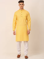 Jompers Men's Cotton Solid Kurta Pajama Sets - Yellow | Grocsy