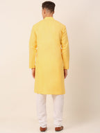 Jompers Men's Cotton Solid Kurta Pajama Sets - Yellow | Grocsy