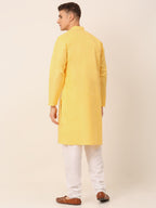 Jompers Men's Cotton Solid Kurta Pajama Sets - Yellow | Grocsy
