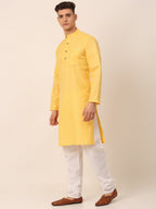 Jompers Men's Cotton Solid Kurta Pajama Sets - Yellow | Grocsy