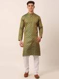 Jompers Men's Woven Design Jacquard Kurta Pyjama - Green | Grocsy