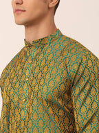 Jompers Men's Woven Design Jacquard Kurta Pyjama - Green | Grocsy