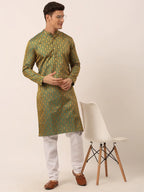 Jompers Men's Woven Design Jacquard Kurta Pyjama - Green | Grocsy