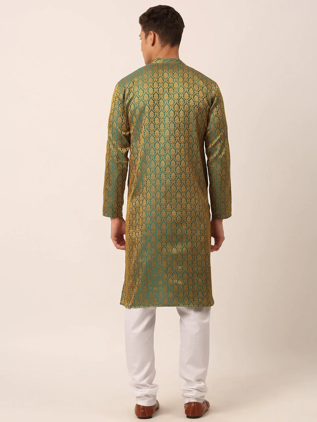 Jompers Men's Woven Design Jacquard Kurta Pyjama - Green | Grocsy