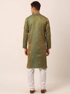 Jompers Men's Woven Design Jacquard Kurta Pyjama - Green | Grocsy
