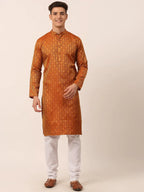 Jompers Men's Woven Design Jacquard Kurta Pyjama - Maroon | Grocsy