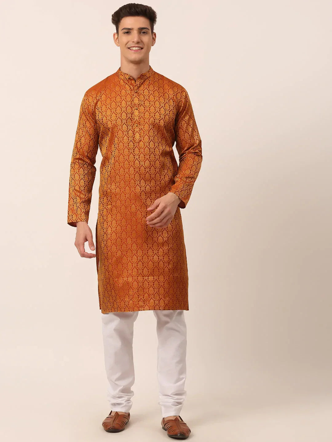 Jompers Men's Woven Design Jacquard Kurta Pyjama - Maroon | Grocsy