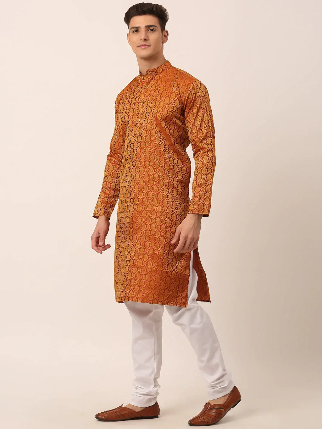 Jompers Men's Woven Design Jacquard Kurta Pyjama - Maroon | Grocsy
