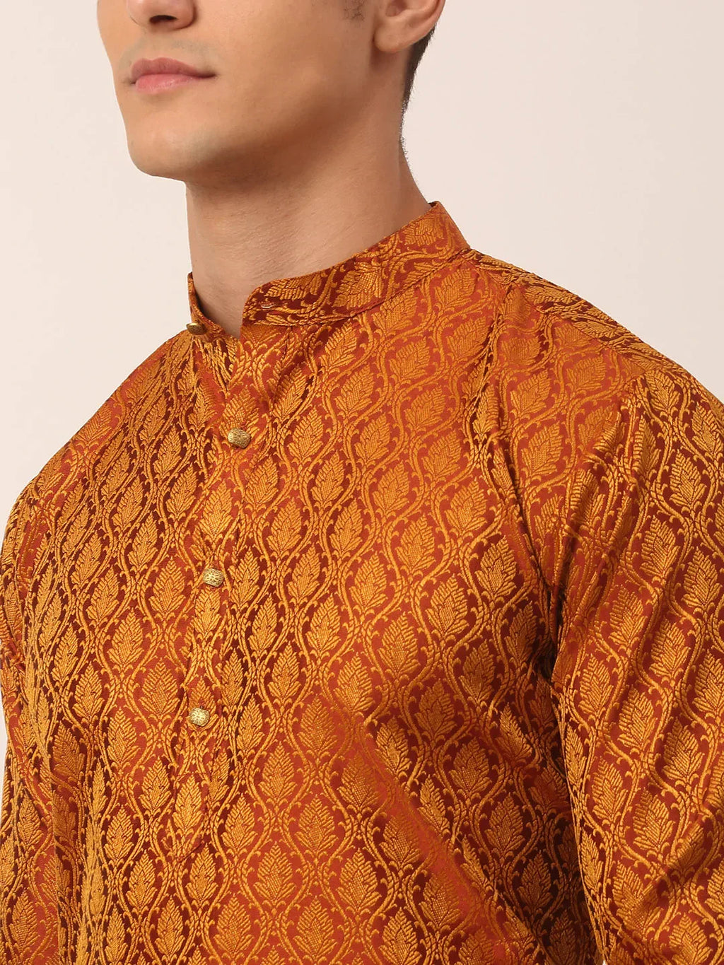 Jompers Men's Woven Design Jacquard Kurta Pyjama - Maroon | Grocsy