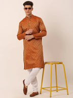 Jompers Men's Woven Design Jacquard Kurta Pyjama - Maroon | Grocsy
