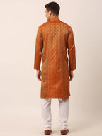 Jompers Men's Woven Design Jacquard Kurta Pyjama - Maroon | Grocsy