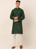 Jompers Men's Green Mirror Work Kurta Pyjama | Grocsy